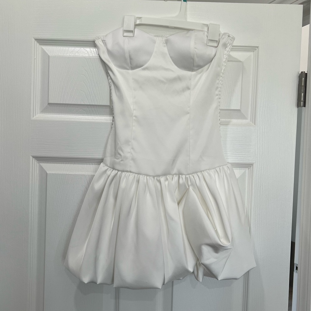 Women’s White Mini Dress with Bubble Hem